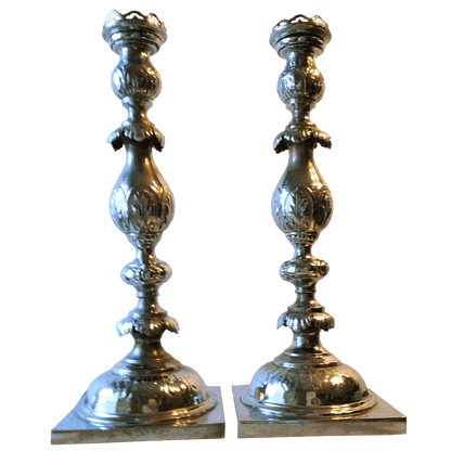 Antique Fraget N Plaque Sabbath Candlesticks